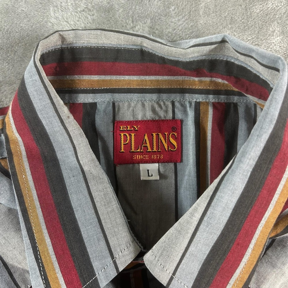 Ely Plains Shirt Mens Large Multicolor Stripe Western Snap Button Cowboy Pockets - Picture 6 of 14